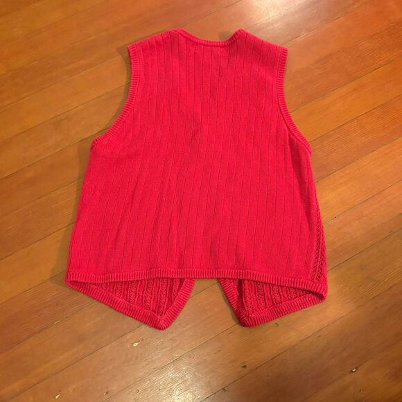 Women's 90's Vtg. Red Knit Sweater Vest Cardigan Size L - Picture 2 of 5